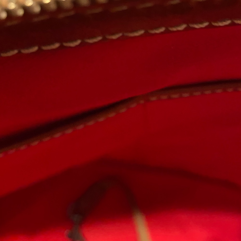Dooney & Bourke Two-Tone Tan and Chestnut Leather Dome Satchel with Strap - Picture 3 of 5
